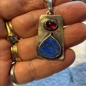 Handmade pendant - 925 silver, lapis and garnet stones
